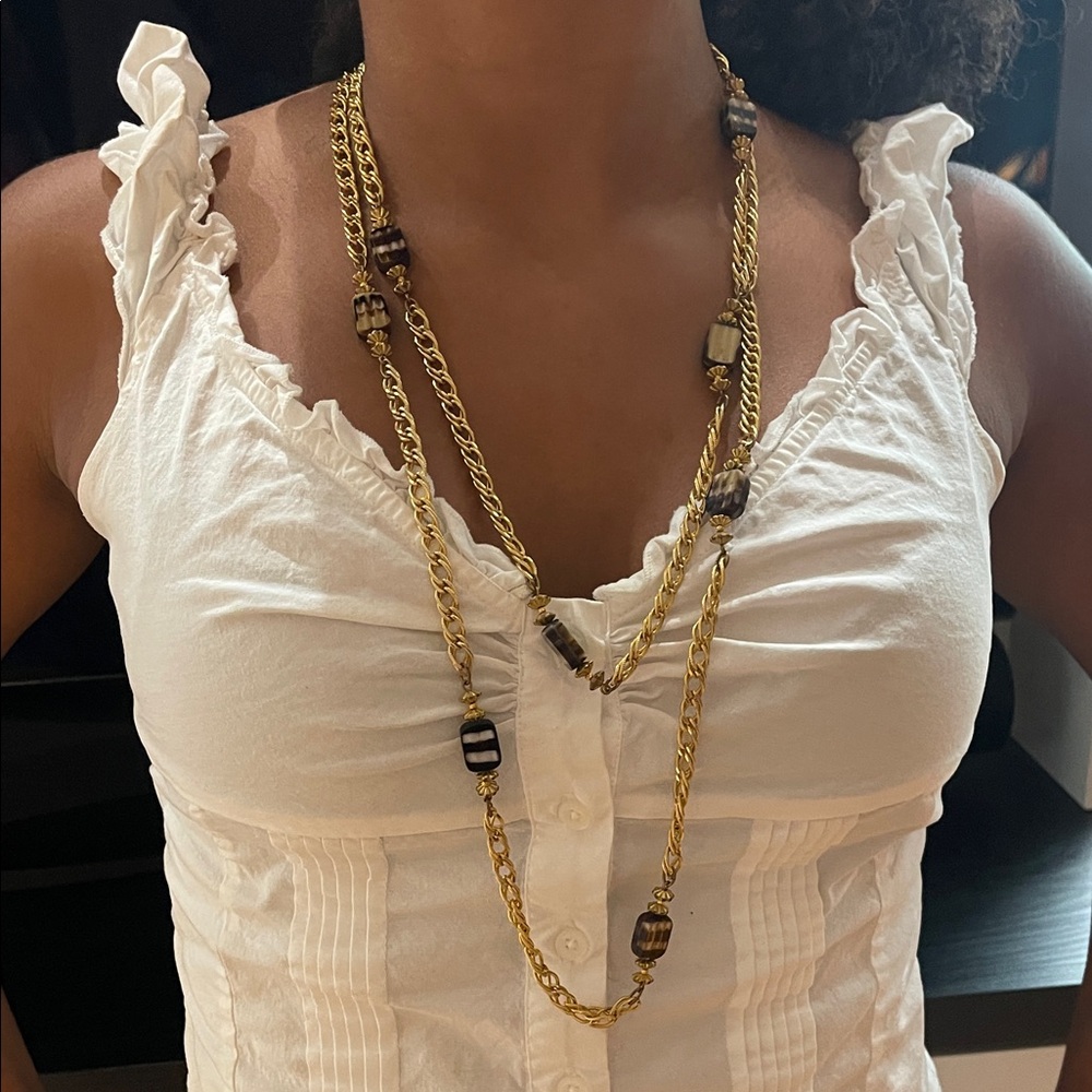 Elegant Vintage Gold and Brown Beaded Necklace / Decorative Belt.